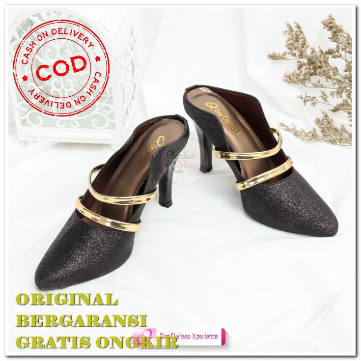 Sepatu Hak High Heels Cantik Kekinian Remaja Wanita Cewek Perempu IS498 SepatuHighBembi Hitam - Hi