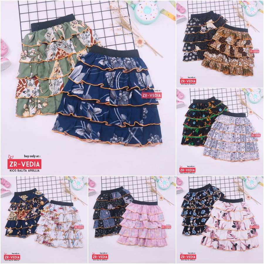 Rok Tumpuk Uk. 7-9 Tahun / Rok Anak Perempuan Murah Skirt Pendek Motif Bisa Untuk Harian Nari Pergi