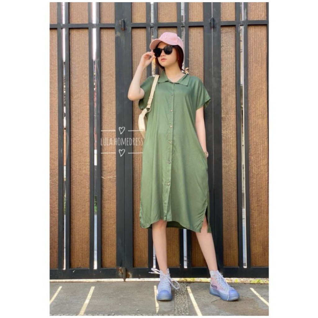 Tunik Wanita Muslim Korean Steel Jumbo Terbaru 2021 Kekinian Polos Home Dress MIDI Lula mat Rayon super halus tebal tidak nerawang  LD 120cm PB 105cm Jumbo  Muat BB 90kg