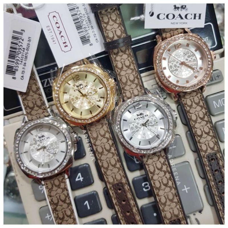 jam tangan wanita coach strap leather / kulit diamond silver / gold / rose gold original