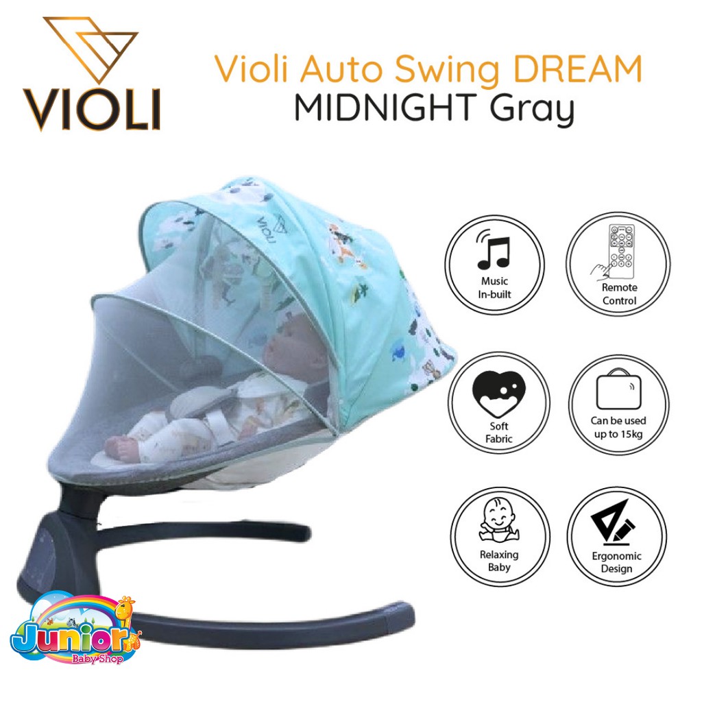 Violi Dream Midnight : Grey Auto Swing - Bouncer Bayi Ayunan Otomatis Bayi