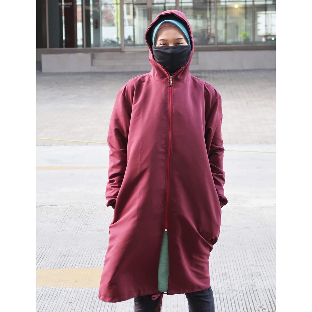 Sarfa - Long Jacket waterproof - Parasut - maroon - Free masker kain 2 lapis