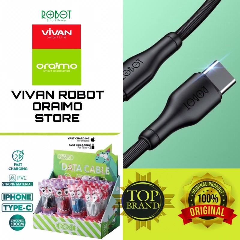 Per Pcs ORIGINAL  KABEL DATA TIPE C / Lightning PHONE ROBOT RT-TL100 2.4A Garansi Resmi byROBOT