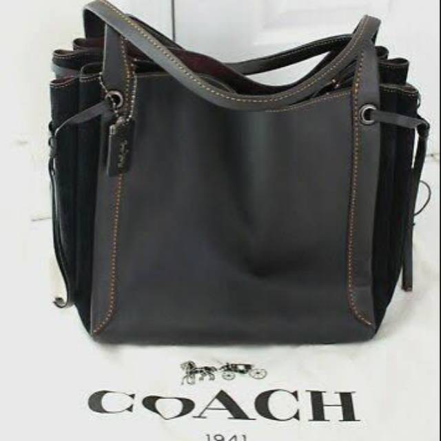 COACH Harmony Hobo Bag black leather & suede tote totebag handbag hitam black 33