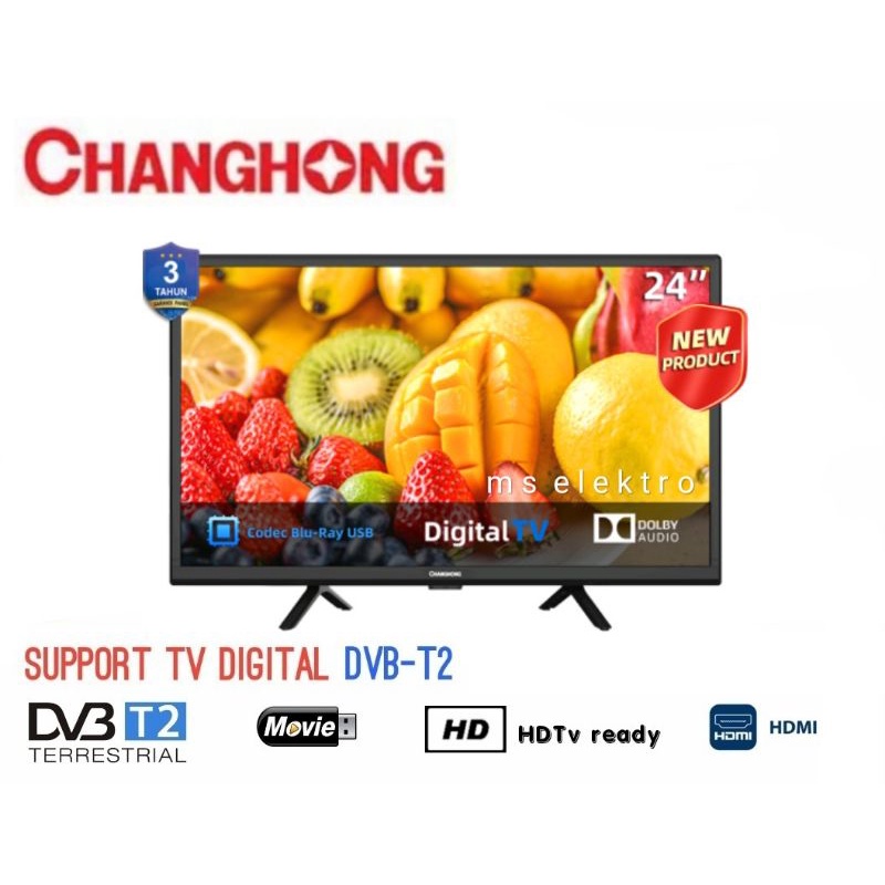 TV LED Changhong 24 inch Digital TV DVBT2 HD USB Movie
