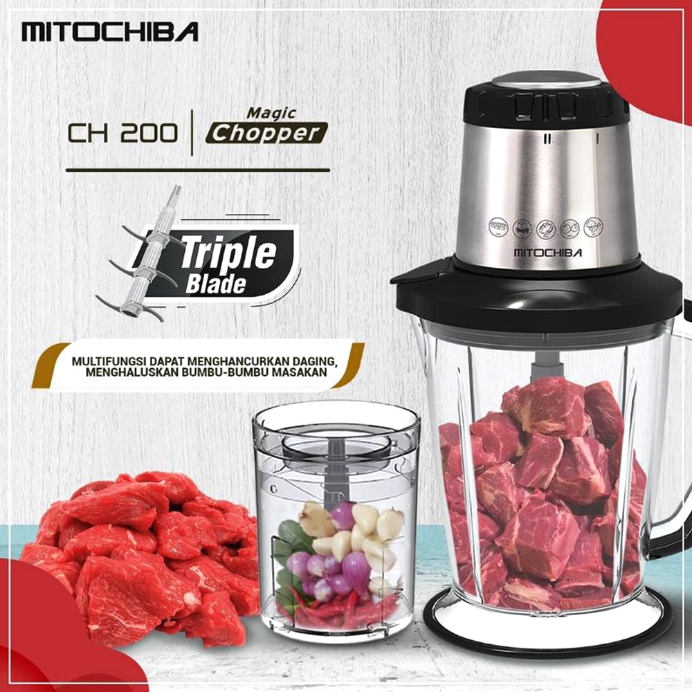 DM - MITOCHIBA Magic Chopper CH 200 / Food Meat Chopper Chooper Blender Makanan Penggiling Daging Bawang Serbaguna Plastik Stainless Steel 6 Mata Pisau