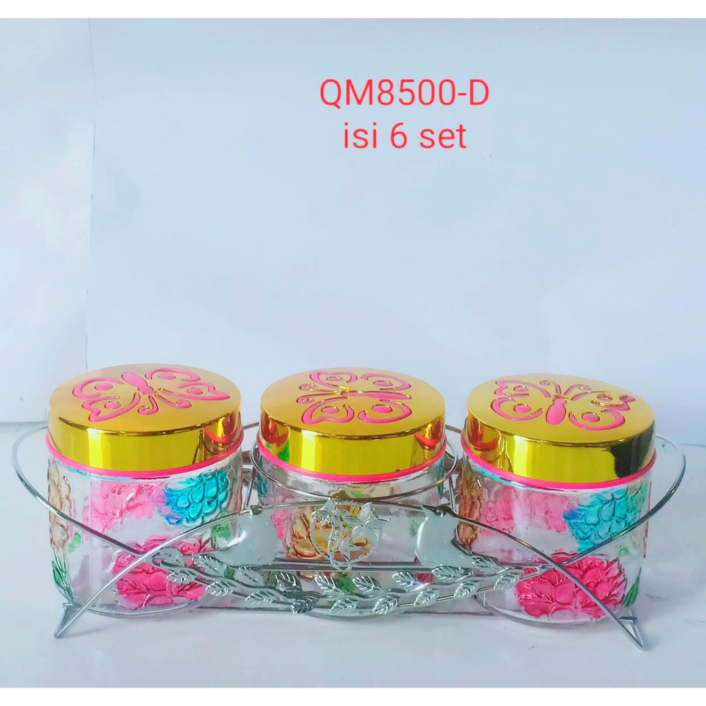 Toples Kaca Toples Kue Set Toples Motif Bunga Timbul