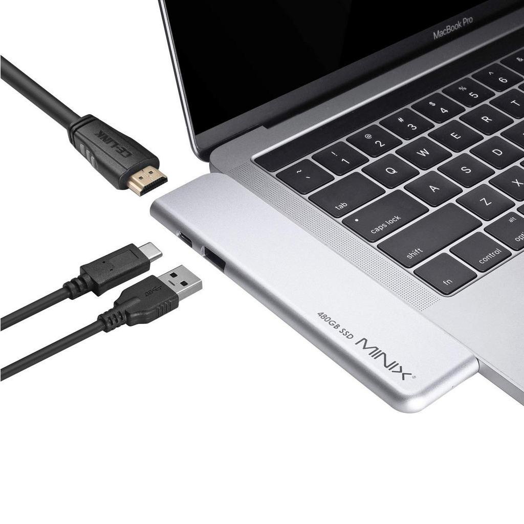 MINIX NEO STORAGE PRO SD4 - USB-C Adapter with 480GB SSD for Laptop/Notebook dengan port Thunderbolt 3