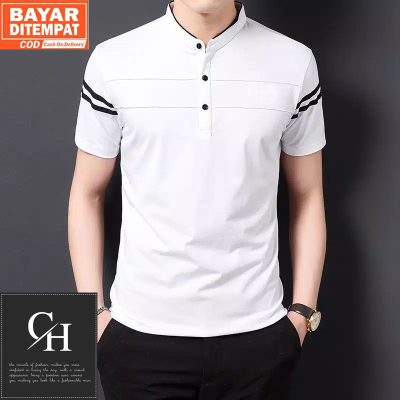 Kaos Pria Lengan Pendek Terbaru Zayn Polo Shirt Kerah Mandarin Shanghai Korea Distro Bandung