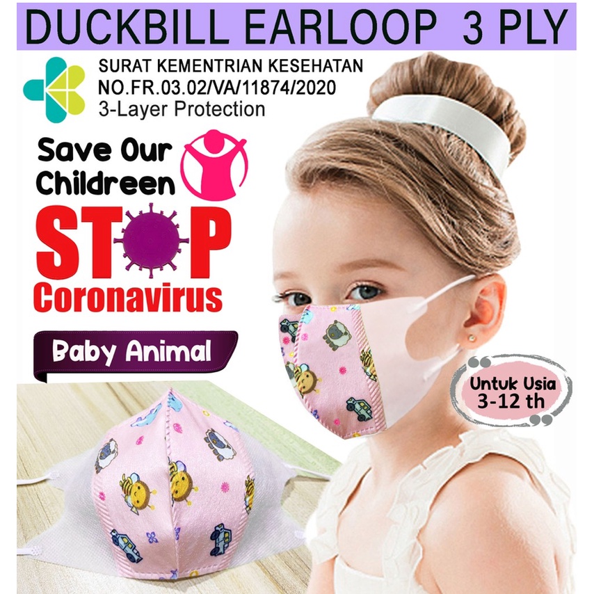 Masker Duckbill Anak | Masker Anak Duckbill 3ply | Masker Duckbill Anak Motif Lucu UniK