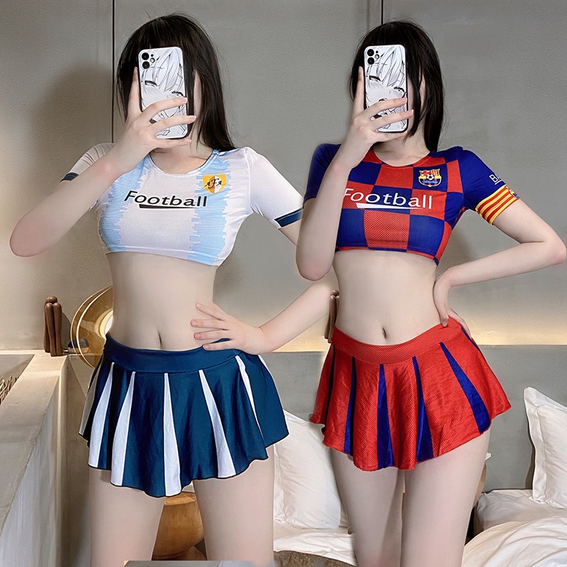 Lingerie Sexy hot Football Babe Cheerleading Crop Top and Pleated Skirt Set A557