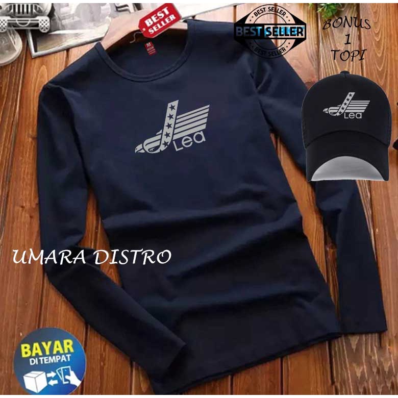 FREEE TOPI... Kaos Lengan Panjang LEA Text Silver Premium Baju Pria Wanita Premium