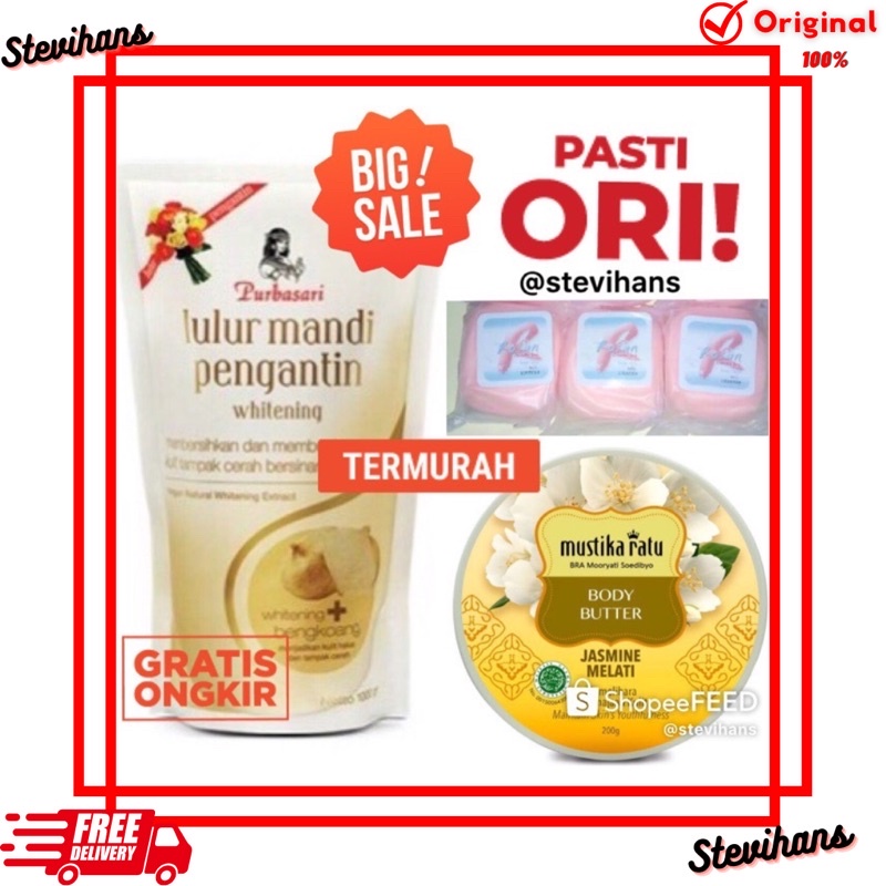 Paket lengkap penghilang bekas luka mujarab sabun rosan lulur mandi pengantin purbasari body butter