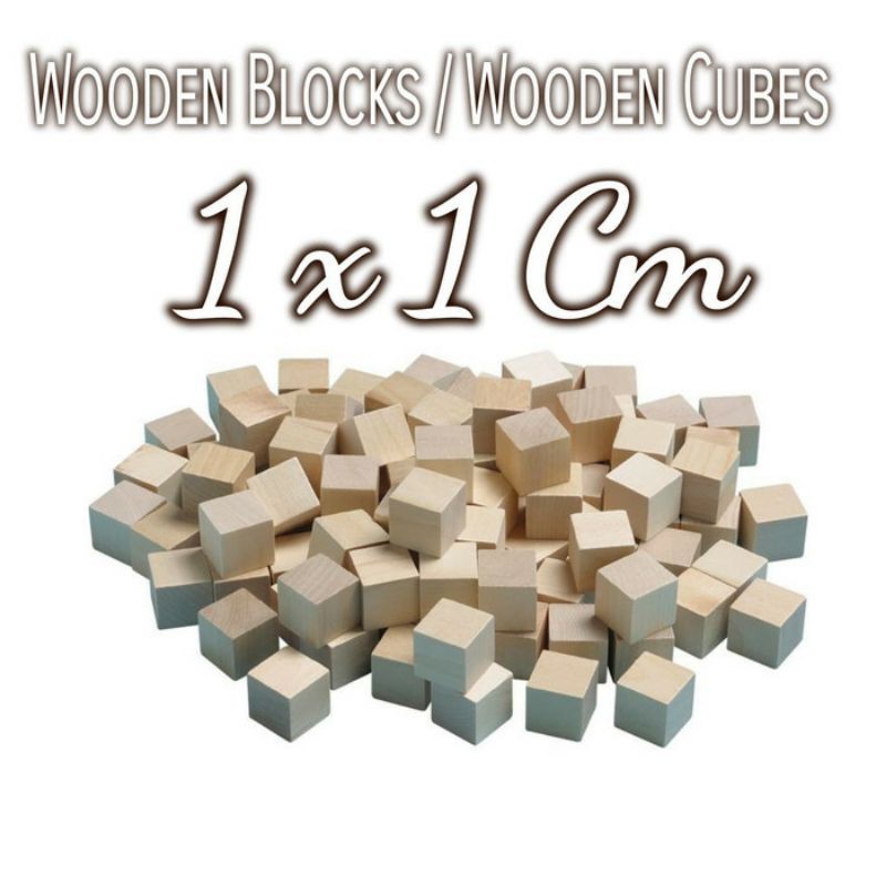 Wooden cube 1x1cm wooden block potongan kayu kotak persegi bahan craft