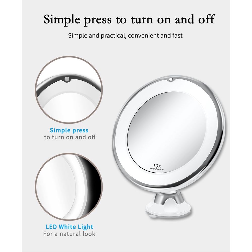 LED kaca cermin makeup Make Up Zoom pembesar 10X Mirror dengan lampu Kaca alat rias kecantikan salon 10X LED Mirror Makeup Mirror Flexible Mirror illuminated Magnifying Vanity Mirrors with Light Make up Miroir Bathroom Mirrors