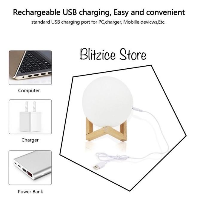 Moon Lamp 20cm Lampu Bulan 16 Warna RGB Remote Rechargeable Bed Light