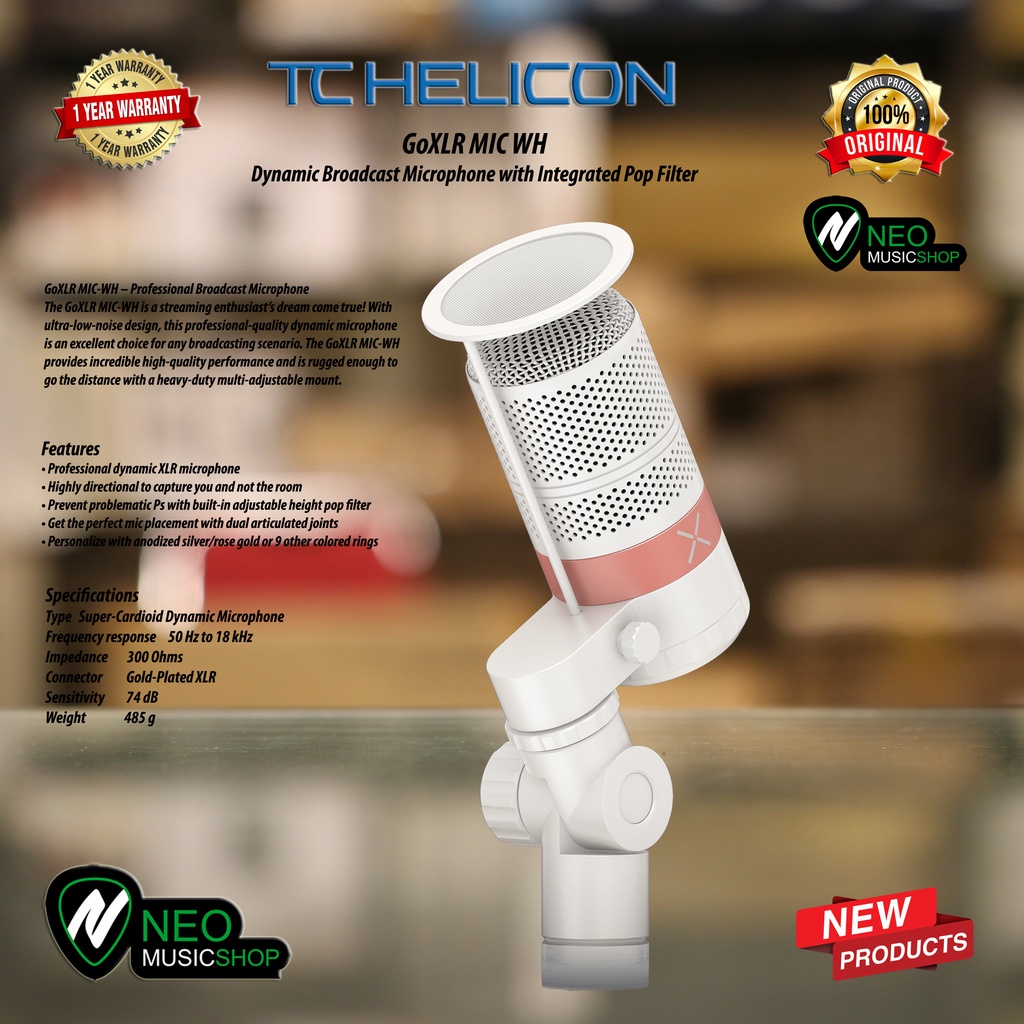 TC HELICON GoXLR MIC-WH Dynamic Broadcast Microphone with Pop Filter