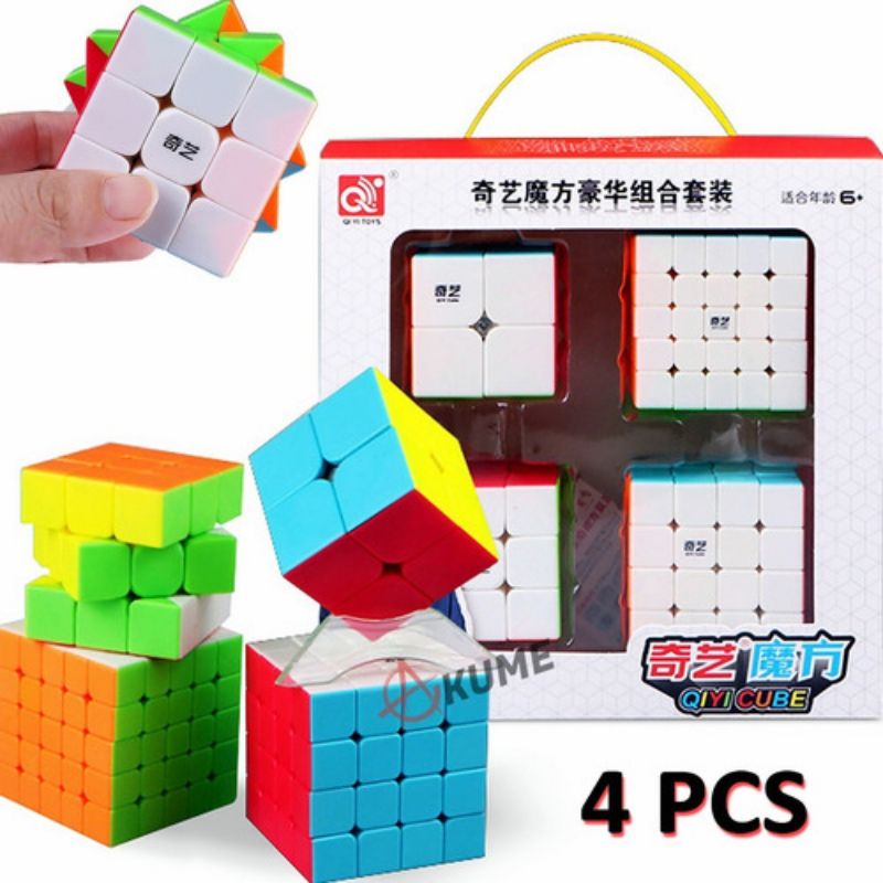 Rubik Qiyi 4 Cubes Bundle Qiyi 2x2 + 3x3 + 4x4 + 5x5 Stickerless ORIGINAL