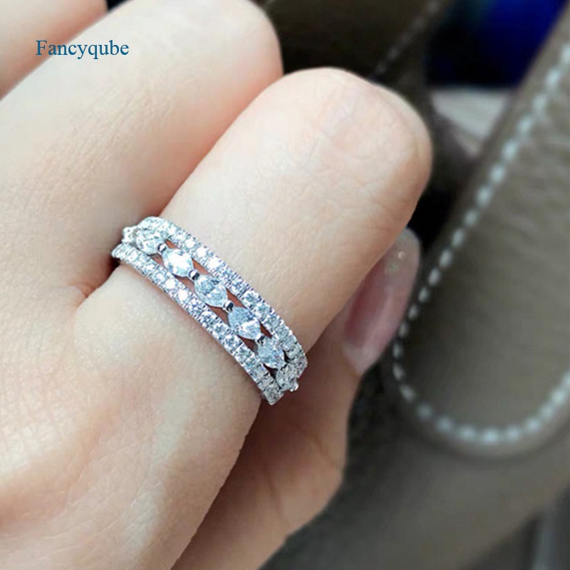 Fancyqube Cincin Jari Cubic Zirconia Aaa Warna Silver Untuk Wanita