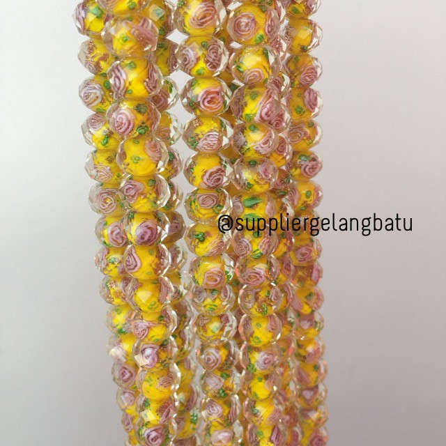 Lampwork kristal Murano 14x12mm bahan crystal mawar kuning premium bahan craft beads aksesoris