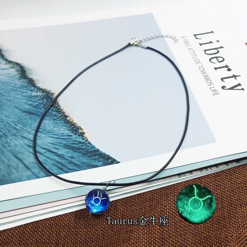 Kalung Liontin Bola Permata luminous 12 Rasi Bintang Untuk Pria Dan Wanita