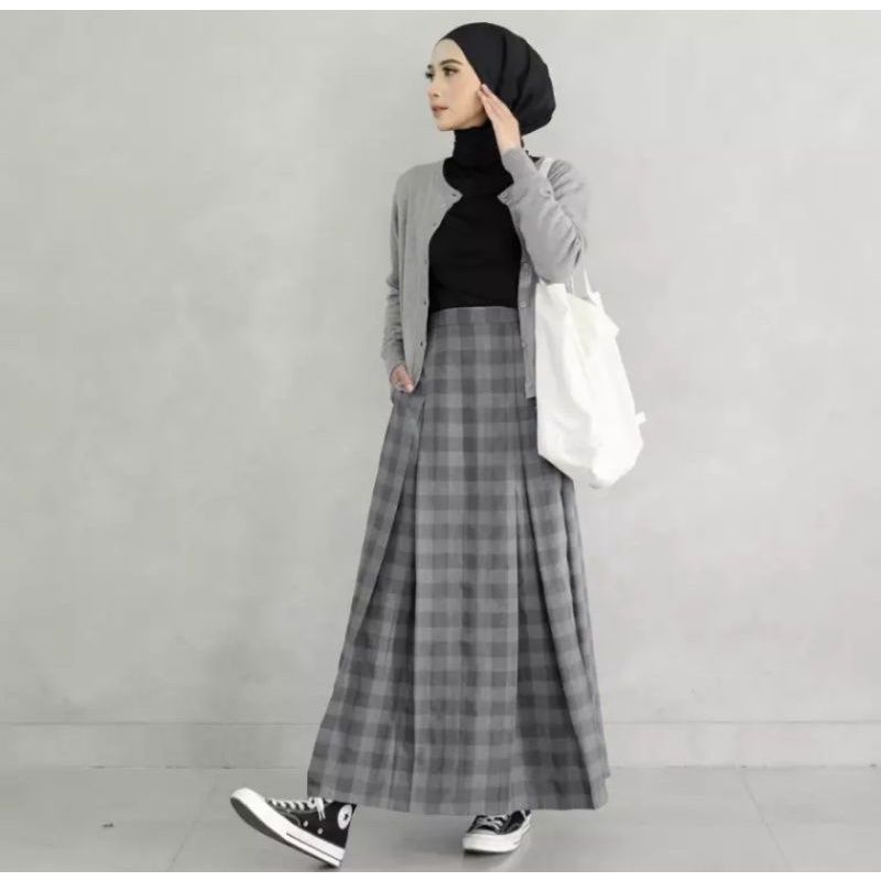 ROK TARTAN KOTAK REMPEL/ROK MUSLIMAH PANJANG