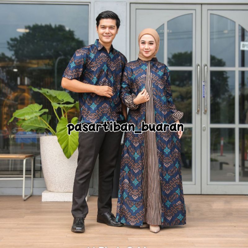 Batik Batik Iskandar Couple Gamis Kemeja Songket Zigzag Baru Biru