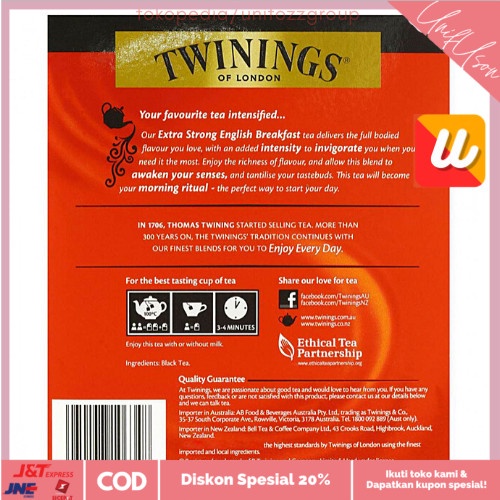 

⭐COD⭐ Twinings English Breakfast Extra Strong Tea Bags 80 pack 200 gr