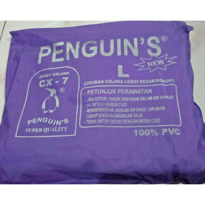 TERLENGKAP JAS HUJAN PENGUIN CX 7 BAHAN KARET TEBAL - UNGU L