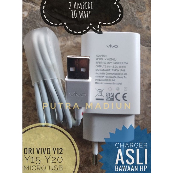 Charger asli ori cabutan Copotan bawaan hp vivo y12 y15 y20 y1s y12s y12i Micro Usb 10 watt
