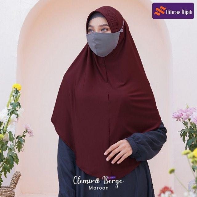 CLEMIRA BERGO SET NIBRAS HIJAB+MASKER-Maroon