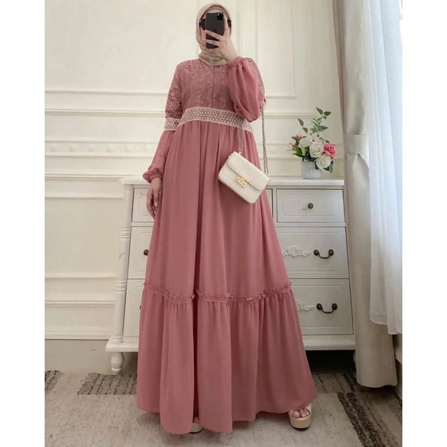 Baju gamis wanita terbaru model pesta kekinian ceruty polos mayara Size M L XL XXL busui syar'i