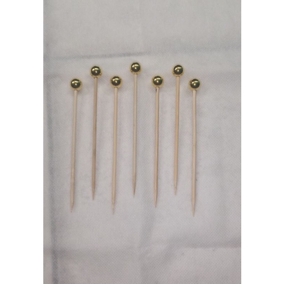 Skewer Bambu Gold/Cocktail Pick Gold/Skewer Mutiara Emas 50pcs