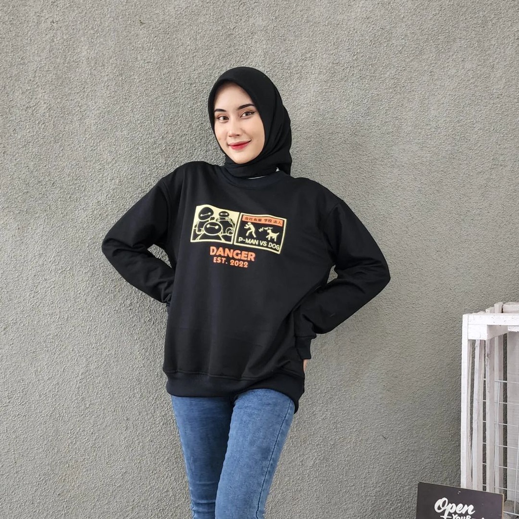 Outwear Atasan Sweater Be Awere Danger Crewneck Basic Oblong