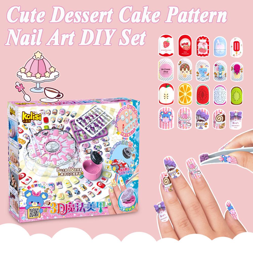 AUGUSTINA Agustina Set Nail Art Anak Untuk Hadiah Anak Perempuan Princess Beauty Game 3D Bunga Bayi Kuku Dessert Kue Pola Manicure Set Nail Art Untuk Anak