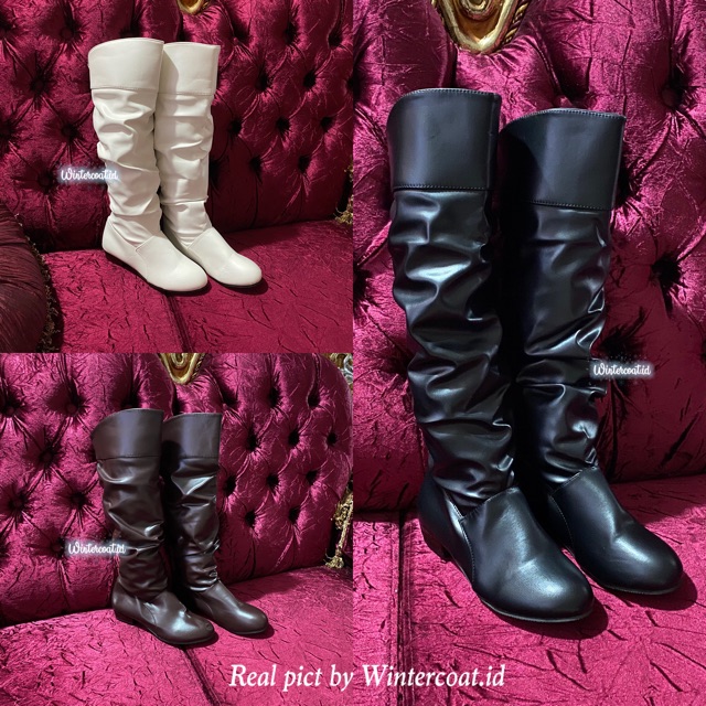 Leather High Knee Boots Diana sepatu kulit panjang overknee winter fashionable musim dingin wanita