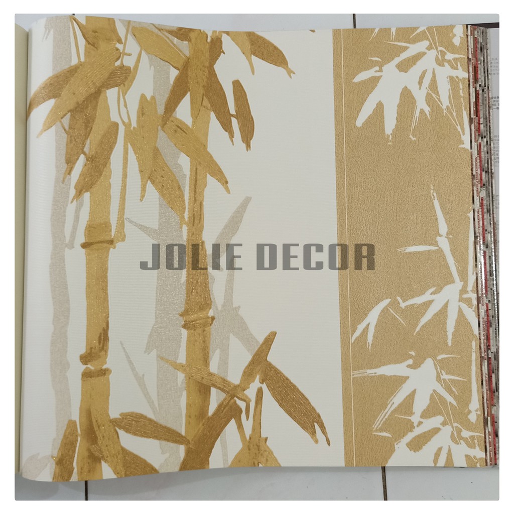 Wallpaper Dinding Vinyl Motif Daun Bambu Kuning Coklat