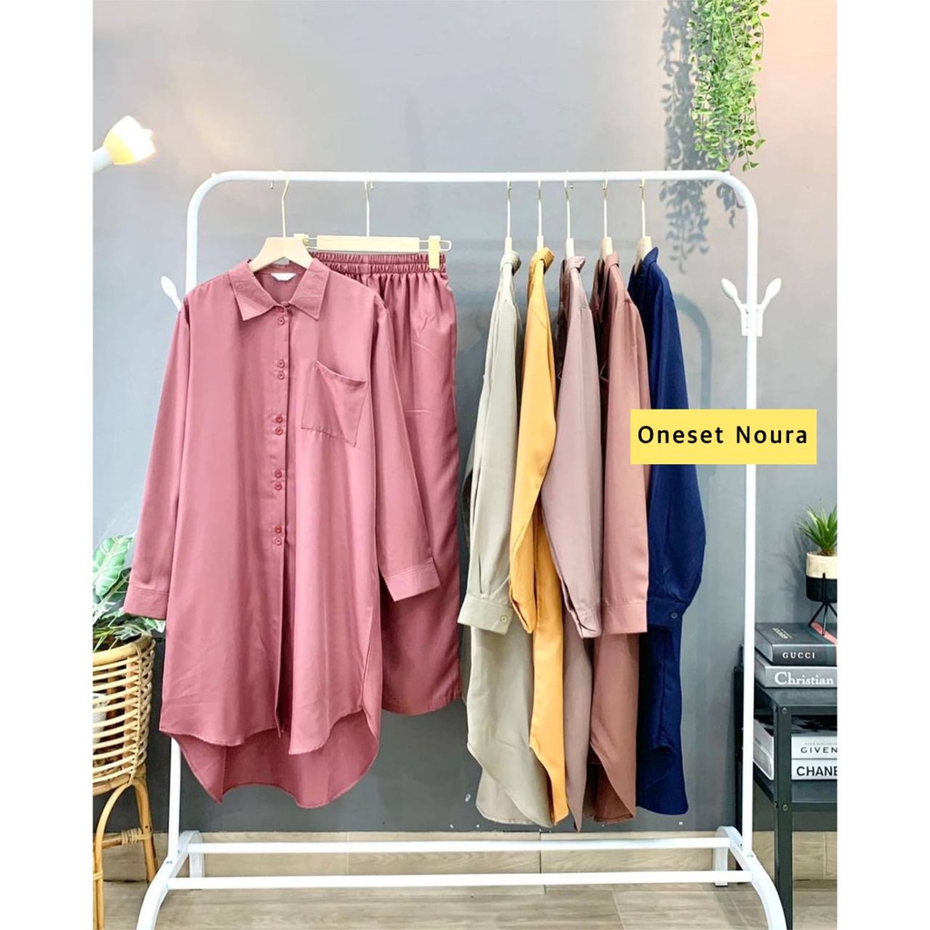 Noura One Set Wanita Tunik Shakila Premium Setelan Wanita Lengan Panjang Set Baju Muslim Kekinian LD 110 cm