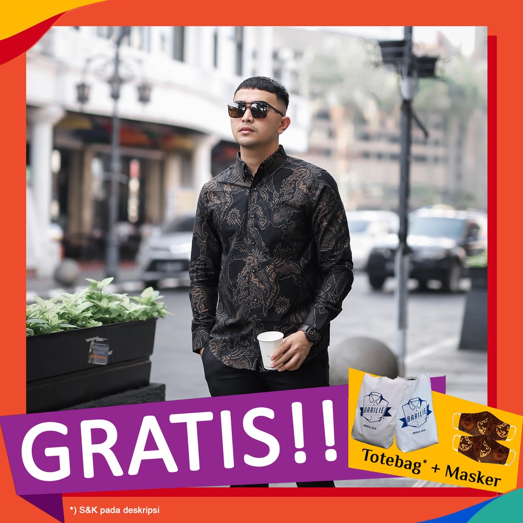 Kemeja Batik Barilie - Songgo Songo | Lengan Panjang | Slim Fit | Hitam Black Coklat Brown Cream