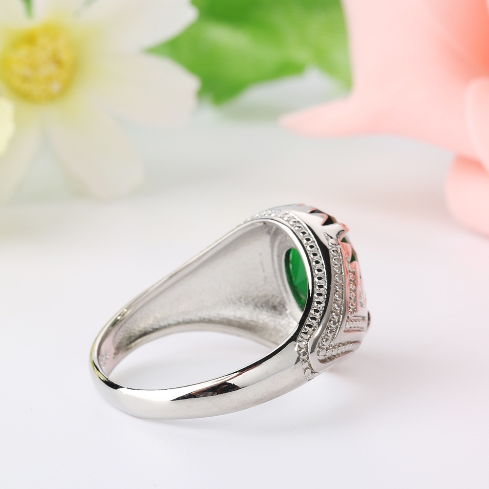 Hu Hu Hu Hu Hu Alat Bantu Pasang Kacamata♡ Cincin Alloy Hias Batu Emerald Oval Hijau + Berlian Imitasi Untuk Pria