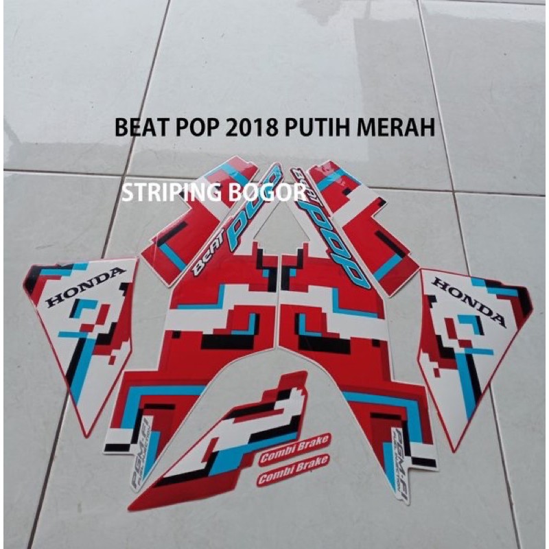 Striping Sticker Motor Honda Beat Pop 2018 Putih Merah Original