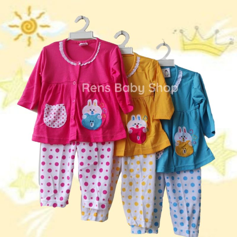 YEIKO KANCING WARNA Setelan Babydoll piyama baju celana panjang harian rumahan anak bayi