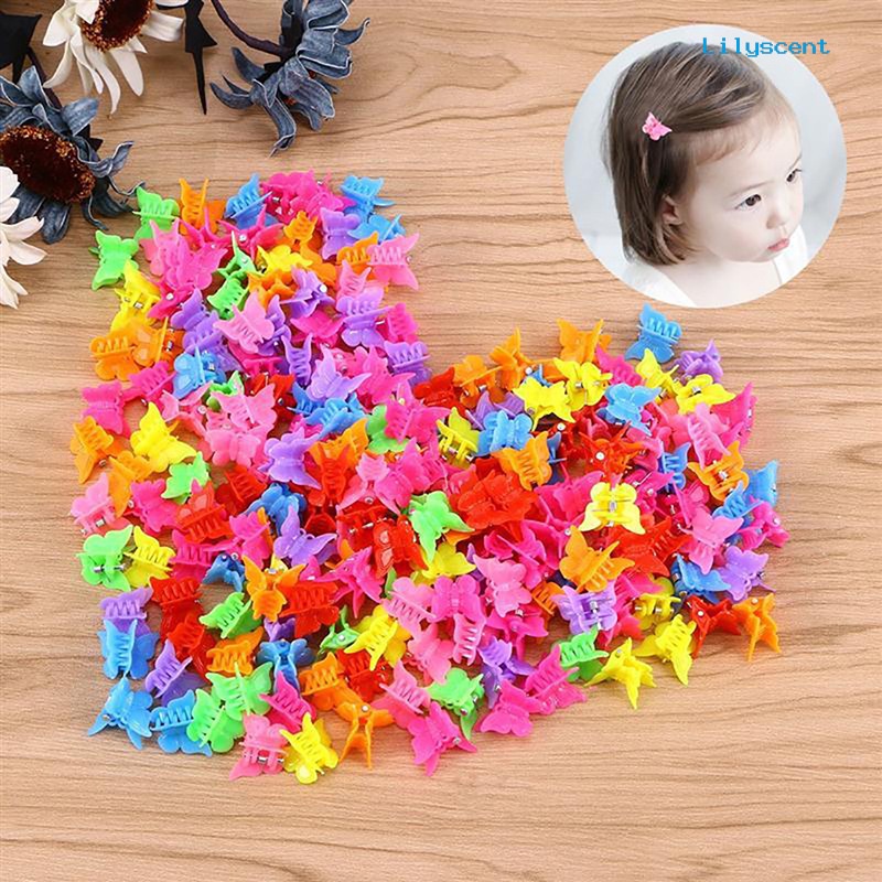 Ls 30pcs / Set Jepit Rambut Bentuk Kupu-Kupu Bahan Plastik Warna Polos Untuk Anak Perempuan