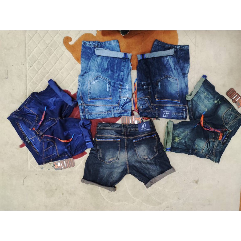 Celana Jeans pendek riped broadshort sobek tali St denim terbaru berkualitas denim import