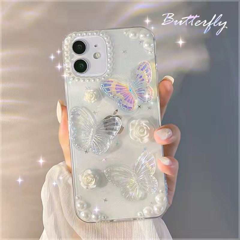 Casing Soft Case TPU Motif Kupu-Kupu Glitter Untuk Iphone 14 Pro Max 13 Pro Max Xr 7Plus 8Plus X XS 13 11 12 Pro Max