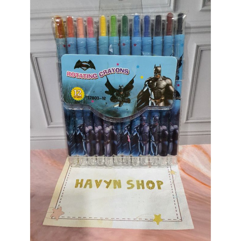 crayon putar panjang 12warna/krayon putar/rolling crayon/twist crayon/oil pastel-BATMAN