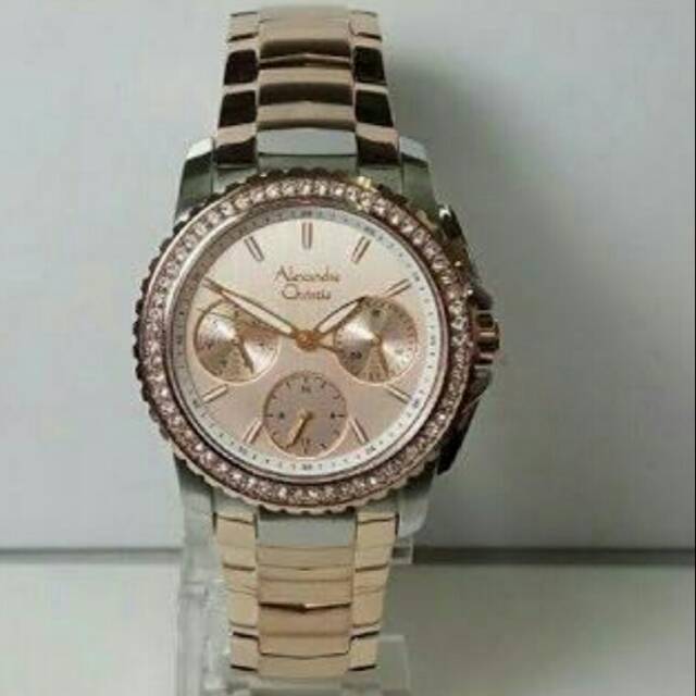 Jam Tangan Alexandre Christie ac6455 ladies silver gold diamond