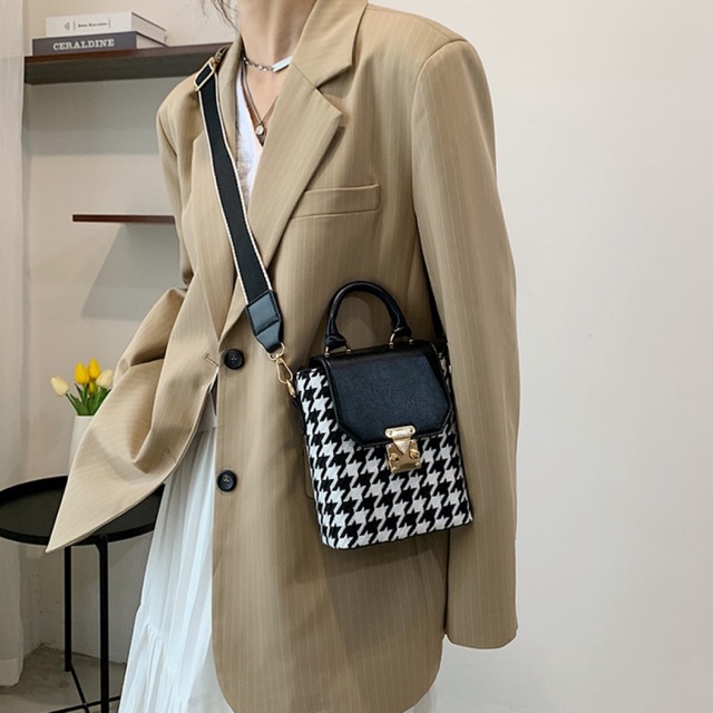 KOREAN HOUNDSTOOTH POPULAR MESSENGER BAG / TAS SELEMPANG MINI KOREA / TAS SLEMPANG KULIT KECIL / PHONE BAG