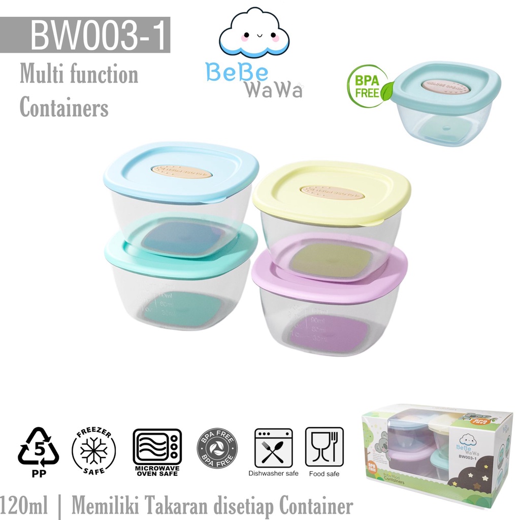 BeBeWaWa Baby Food Container BW003-1 - Storage MPasi+penutup BPA FREE 120ml - Mangkok Tempat Makan Bayi