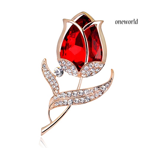 OW@ Womens Fashion Rhinestone Glass Tulip Flower Brooch Pin Wedding Party Jewelry Gift